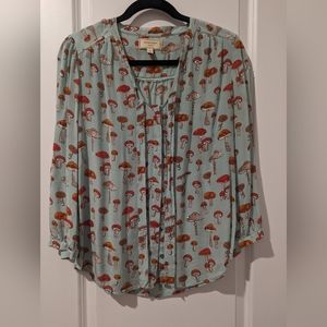 Anthropologie Moulinette Soeurs Silk Mushroom Toadstool Print Top